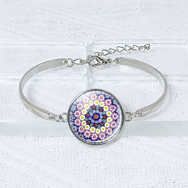 4pc Colorful Floral Pattern Jewelry Set with Necklace, Bracelet & Earrings